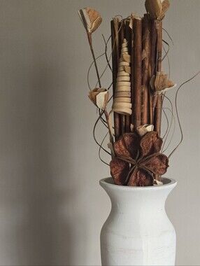 Neutral White Decorative Floor Vase with Natural Dried Botanicals